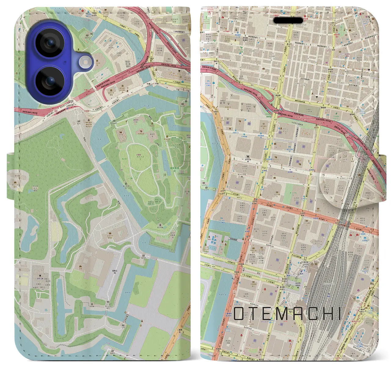 【大手町(東京都)】地図柄iPhoneケース(手帳タイプ)ナチュラル・iPhone 16 Pro Max 用