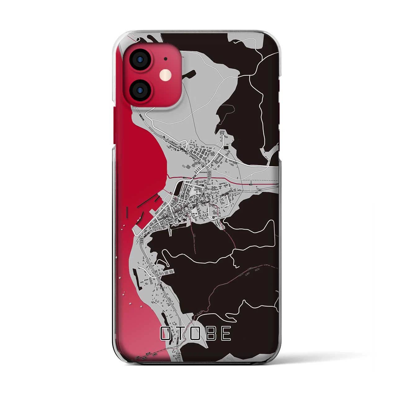 【乙部(北海道)】地図柄iPhoneケース(クリアタイプ)モノトーン・iPhone 11 用