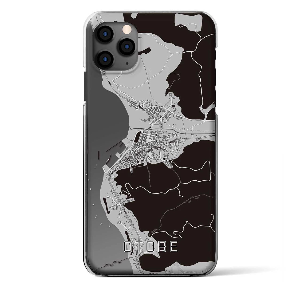【乙部(北海道)】地図柄iPhoneケース(クリアタイプ)モノトーン・iPhone 11 Pro Max 用