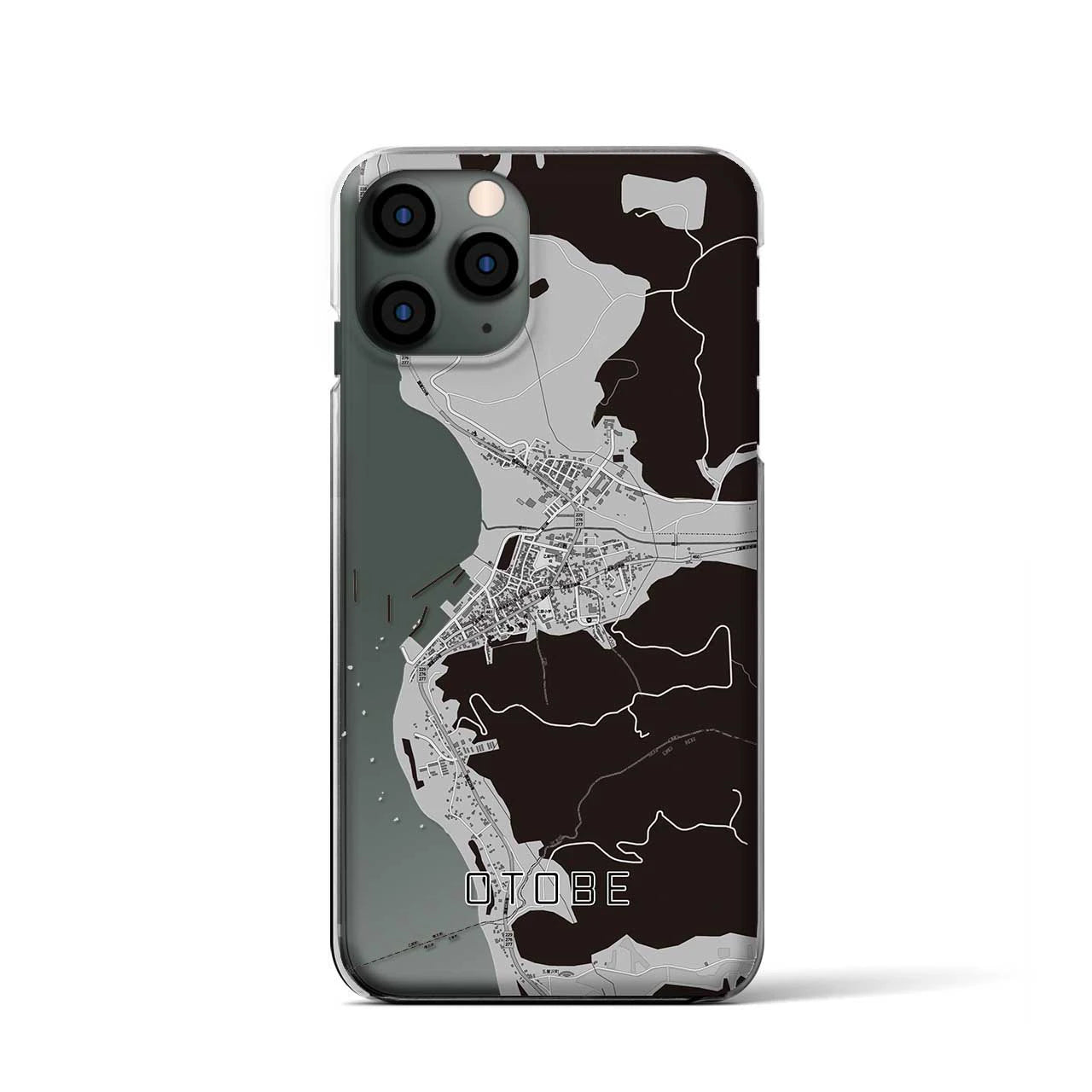 【乙部(北海道)】地図柄iPhoneケース(クリアタイプ)モノトーン・iPhone 11 Pro 用