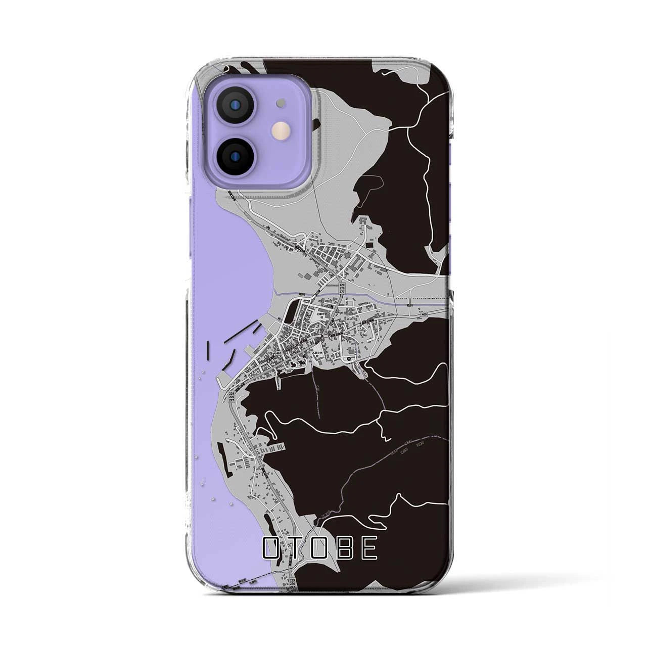 【乙部(北海道)】地図柄iPhoneケース(クリアタイプ)モノトーン・iPhone 12 / 12 Pro 用