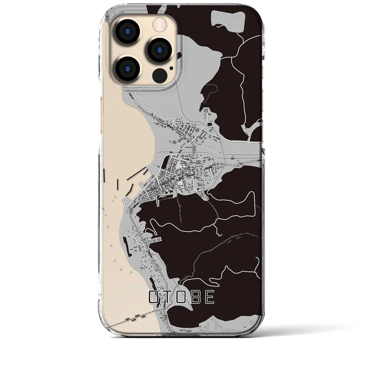 【乙部(北海道)】地図柄iPhoneケース(クリアタイプ)モノトーン・iPhone 12 Pro Max 用