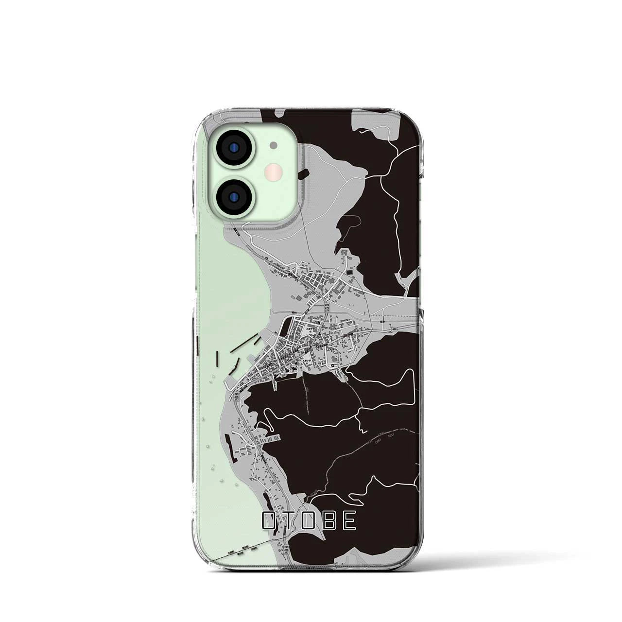 【乙部(北海道)】地図柄iPhoneケース(クリアタイプ)モノトーン・iPhone 12 mini 用
