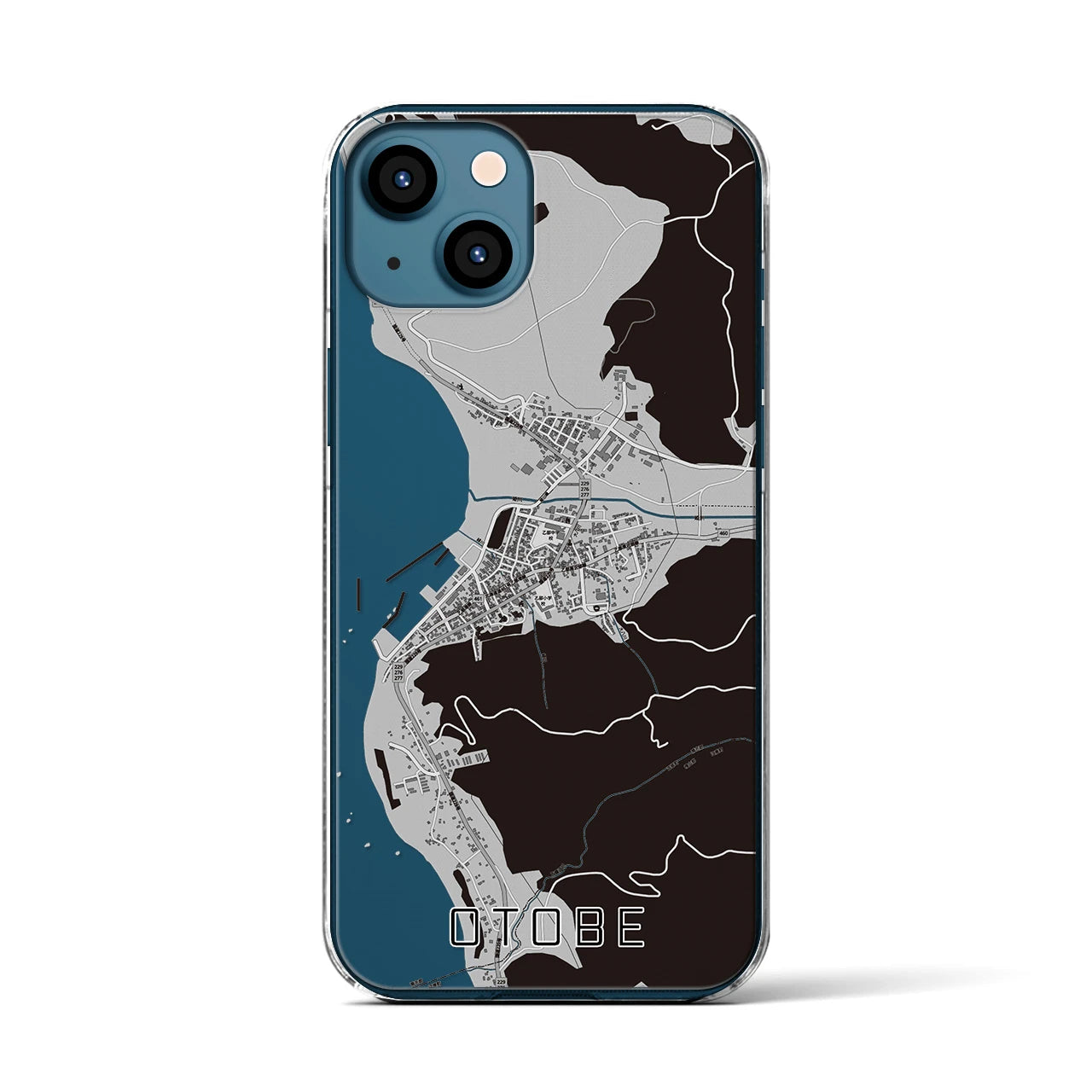 【乙部(北海道)】地図柄iPhoneケース(クリアタイプ)モノトーン・iPhone 13 用
