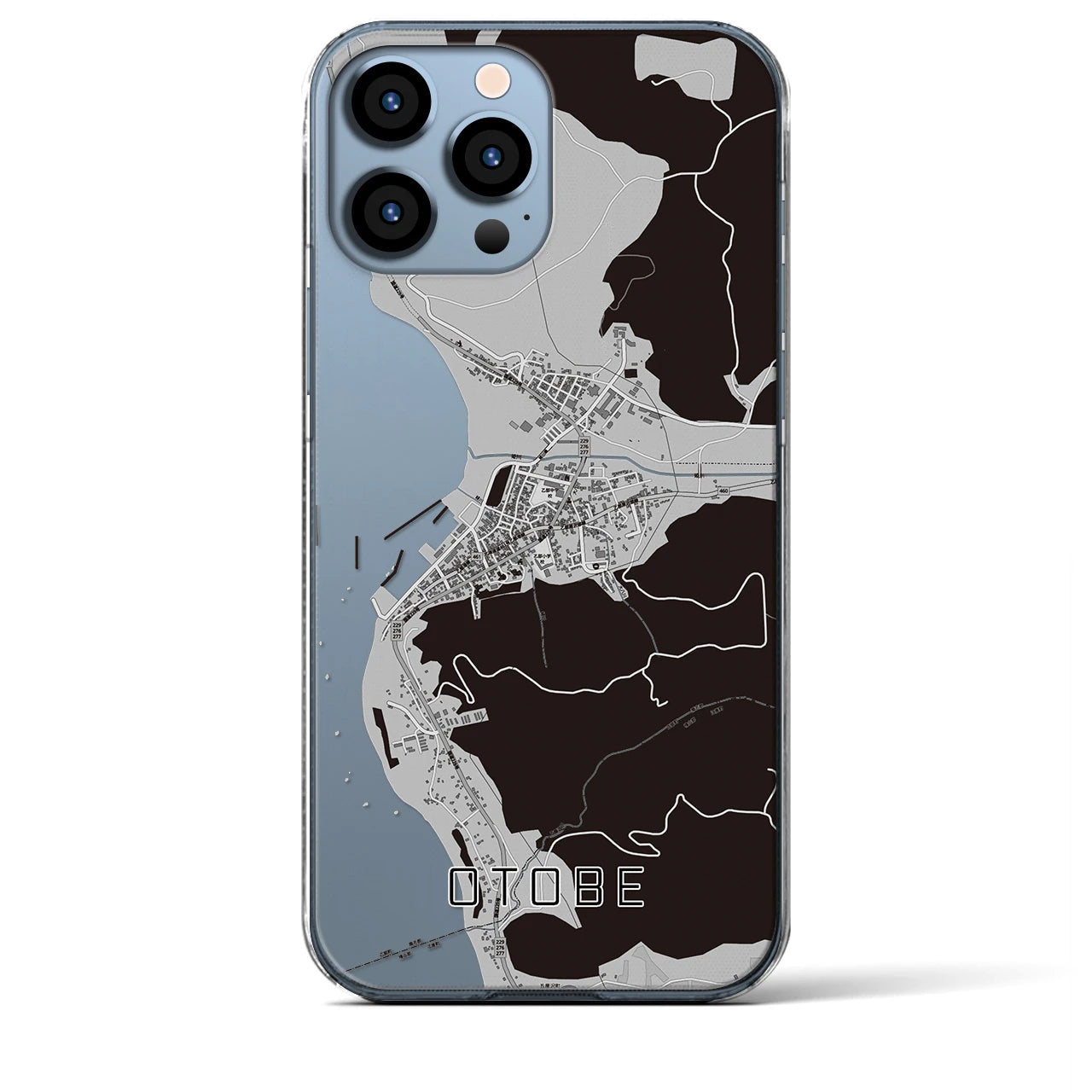 【乙部(北海道)】地図柄iPhoneケース(クリアタイプ)モノトーン・iPhone 13 Pro Max 用