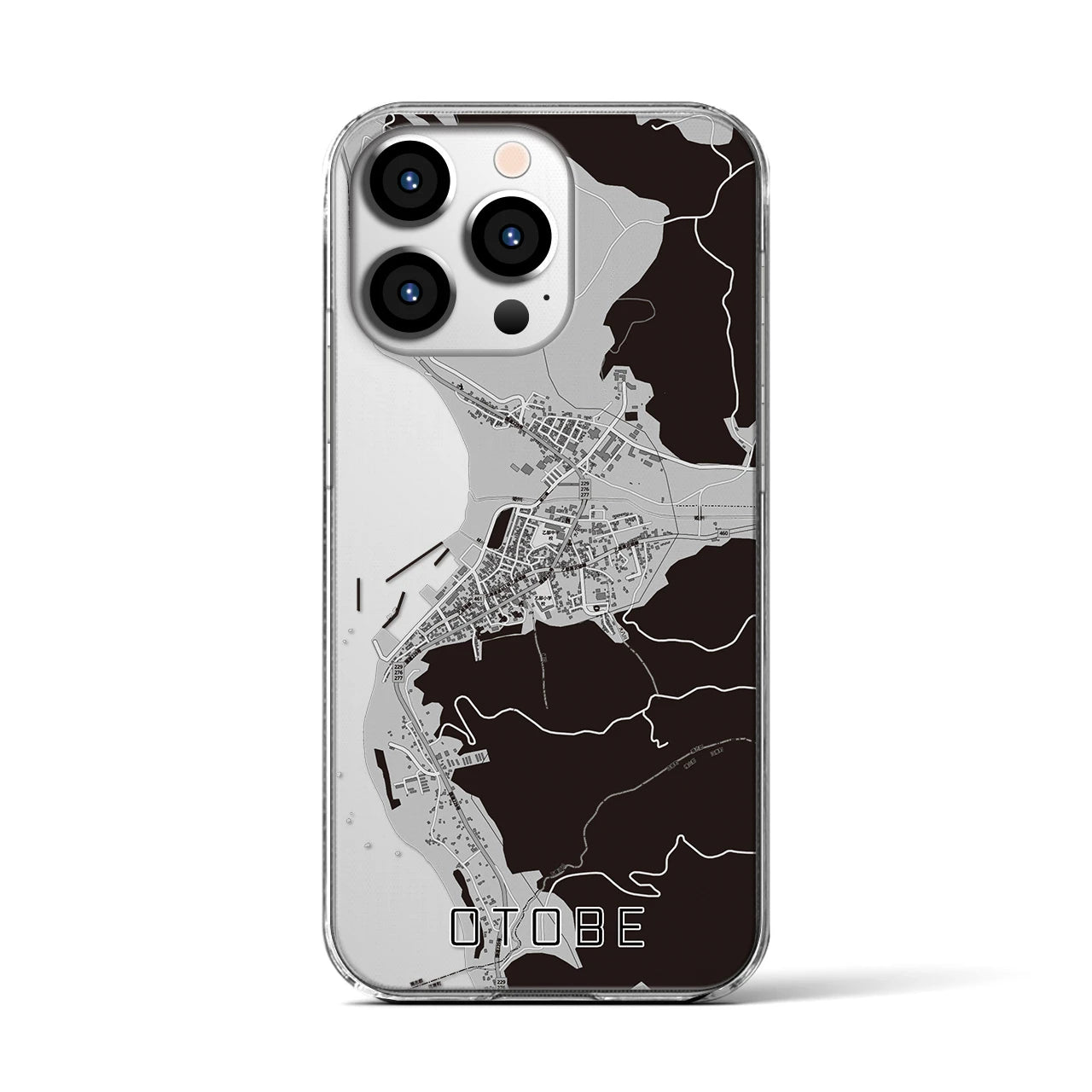 【乙部(北海道)】地図柄iPhoneケース(クリアタイプ)モノトーン・iPhone 13 Pro 用