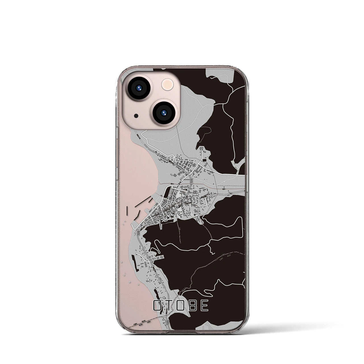 【乙部(北海道)】地図柄iPhoneケース(クリアタイプ)モノトーン・iPhone 13 mini 用