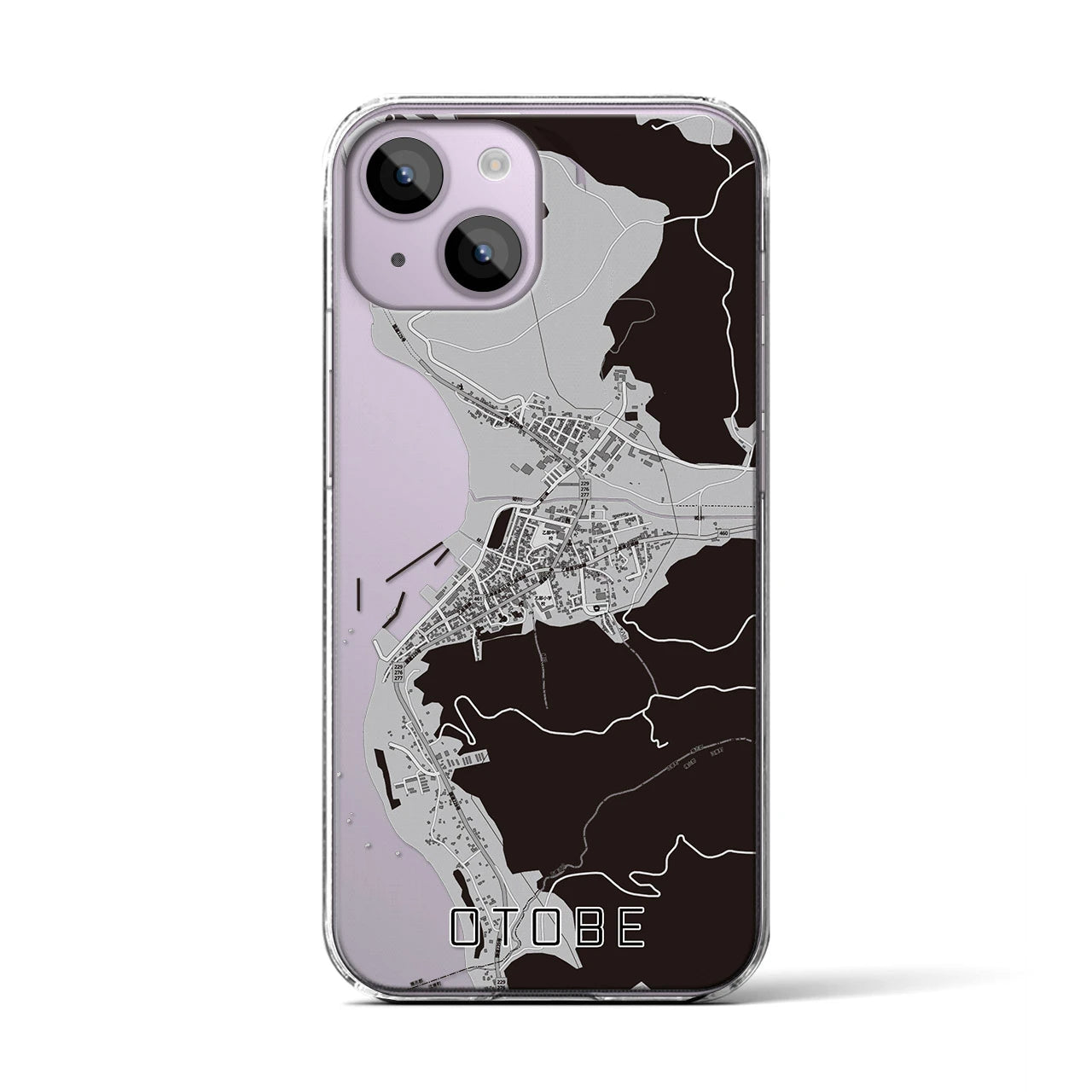 【乙部(北海道)】地図柄iPhoneケース(クリアタイプ)モノトーン・iPhone 14 用