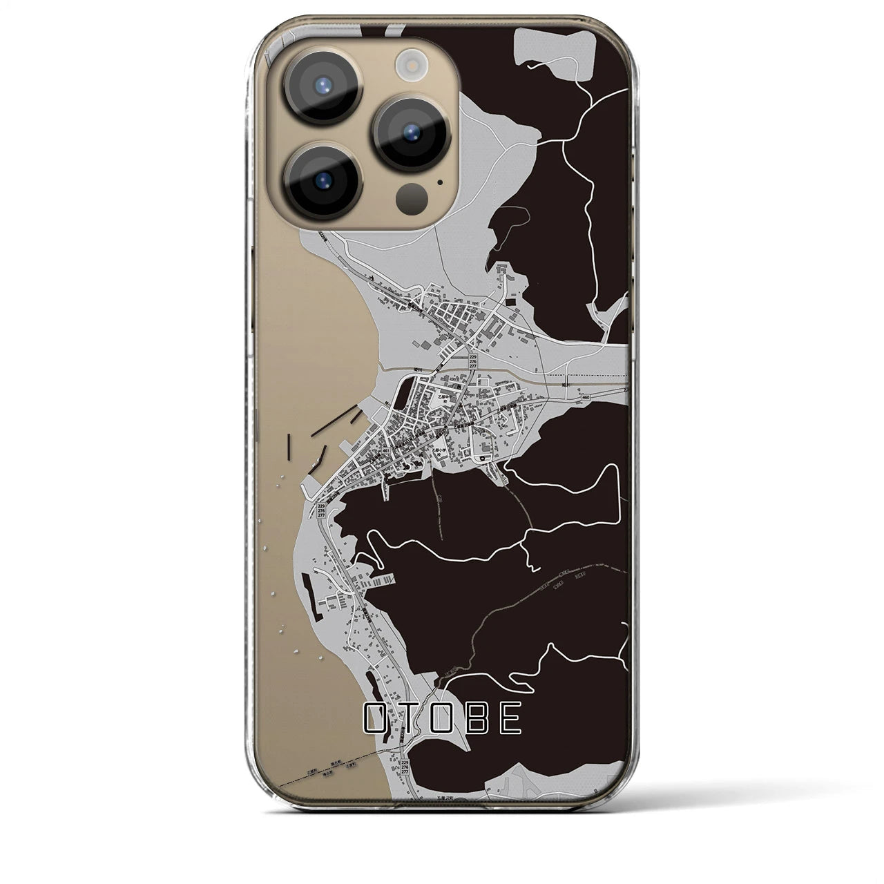 【乙部(北海道)】地図柄iPhoneケース(クリアタイプ)モノトーン・iPhone 14 Pro Max 用