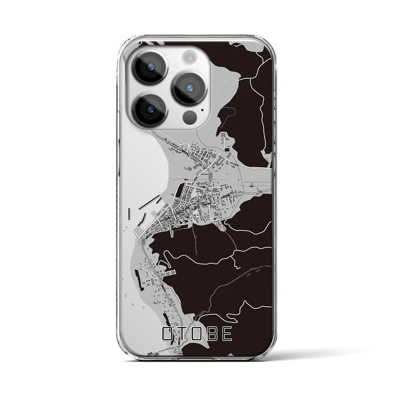 【乙部(北海道)】地図柄iPhoneケース(クリアタイプ)モノトーン・iPhone 14 Pro 用