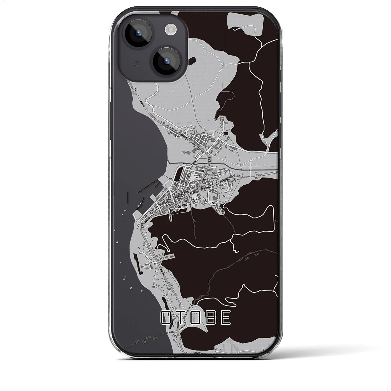 【乙部(北海道)】地図柄iPhoneケース(クリアタイプ)モノトーン・iPhone 14 Plus 用