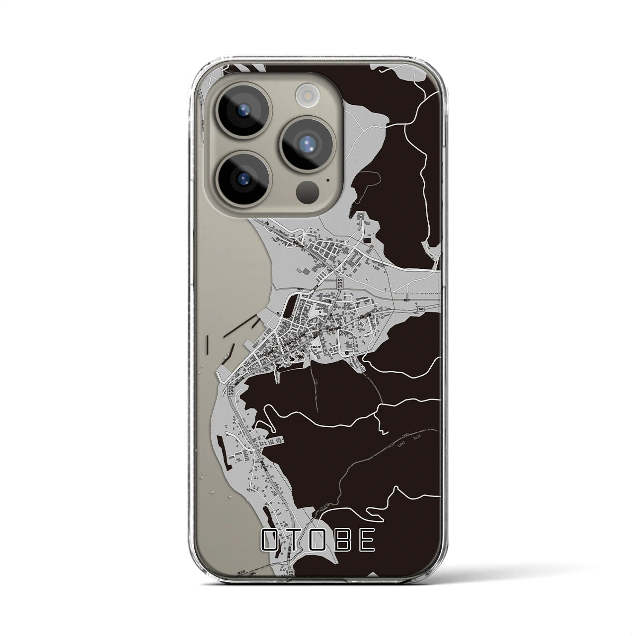【乙部(北海道)】地図柄iPhoneケース(クリアタイプ)モノトーン・iPhone 15 Pro 用