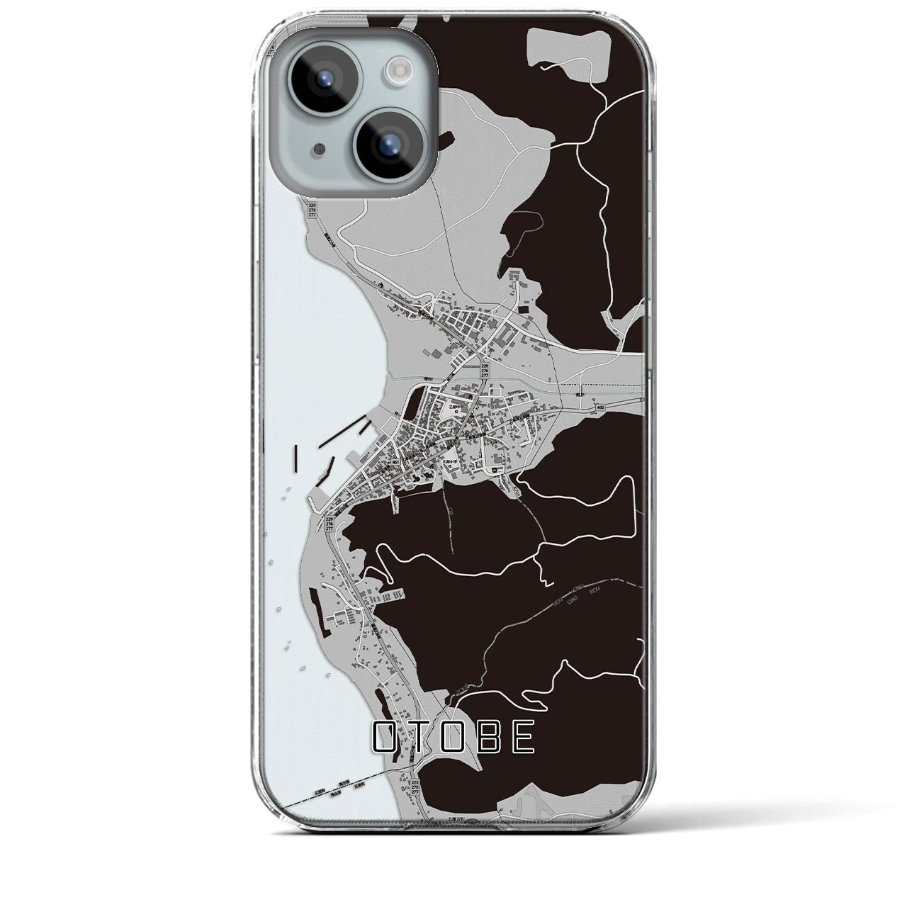 【乙部(北海道)】地図柄iPhoneケース(クリアタイプ)モノトーン・iPhone 15 Plus 用