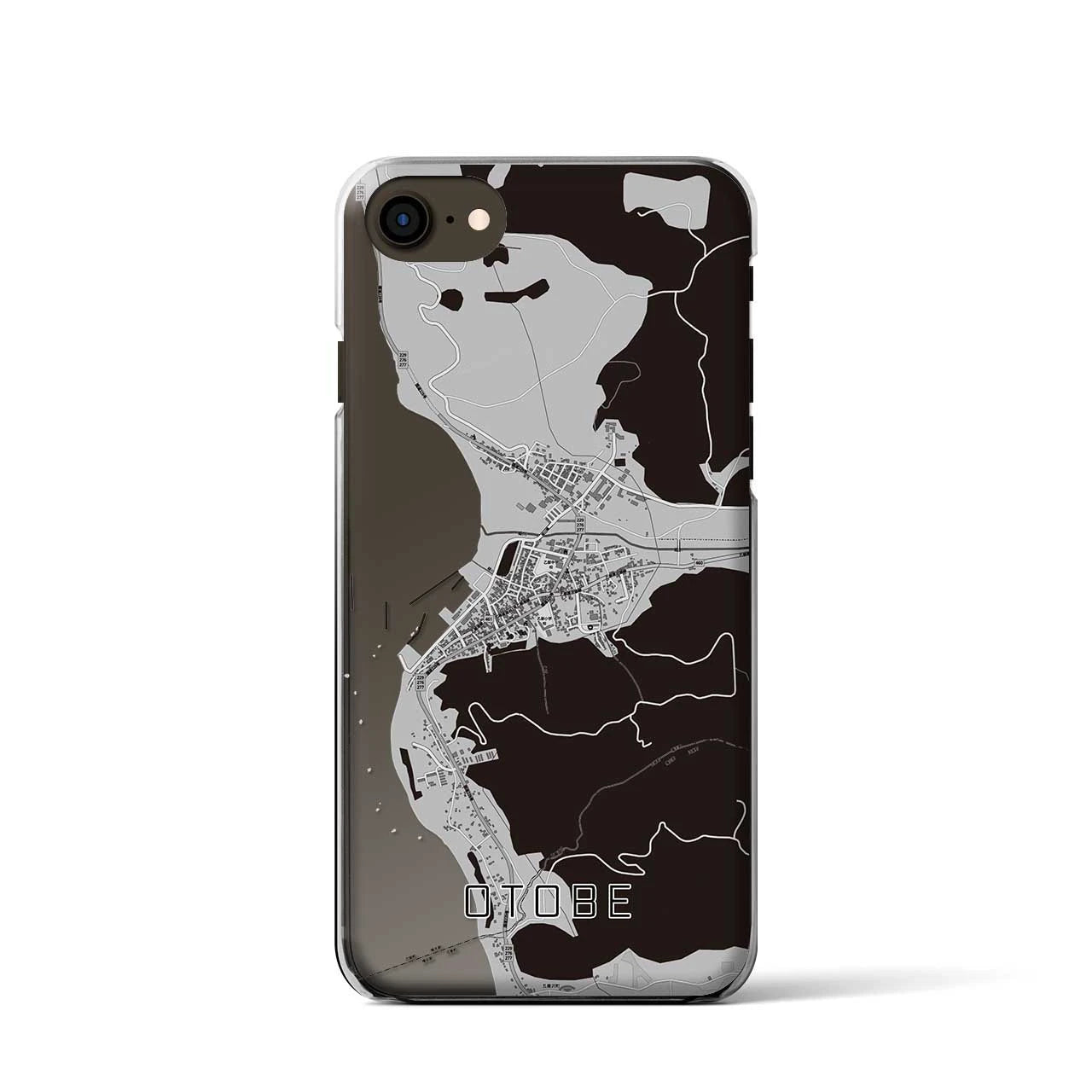 【乙部(北海道)】地図柄iPhoneケース(クリアタイプ)モノトーン・iPhone SE(第3 / 第2世代) / 8 / 7 / 6s / 6 用