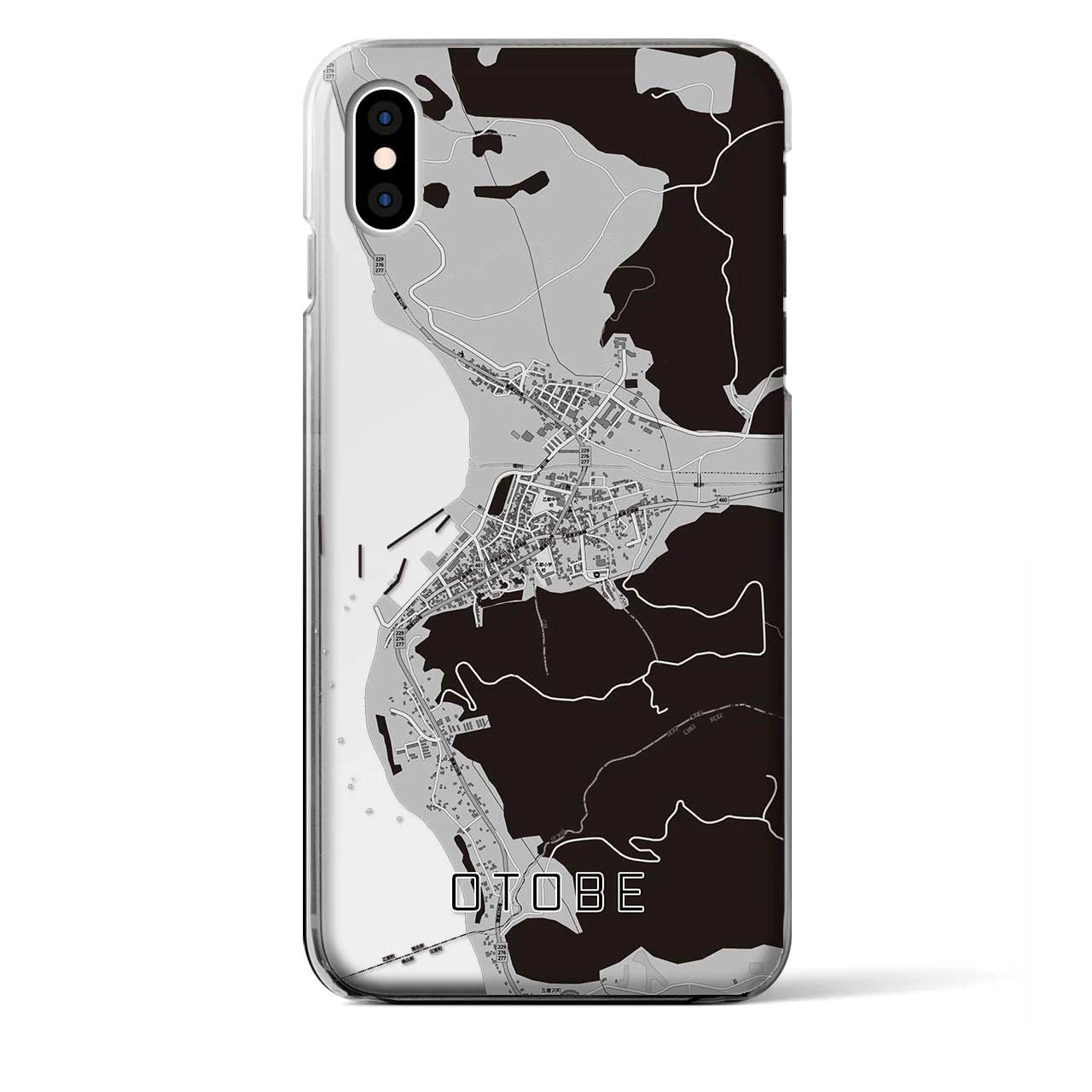 【乙部(北海道)】地図柄iPhoneケース(クリアタイプ)モノトーン・iPhone XS Max 用