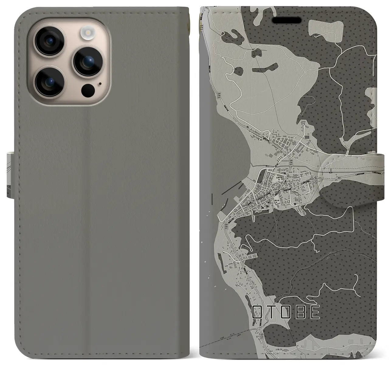 【乙部(北海道)】地図柄iPhoneケース(手帳タイプ)モノトーン・iPhone 16 Plus 用