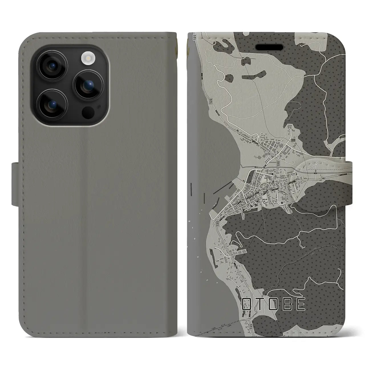 【乙部(北海道)】地図柄iPhoneケース(手帳タイプ)モノトーン・iPhone 16 用