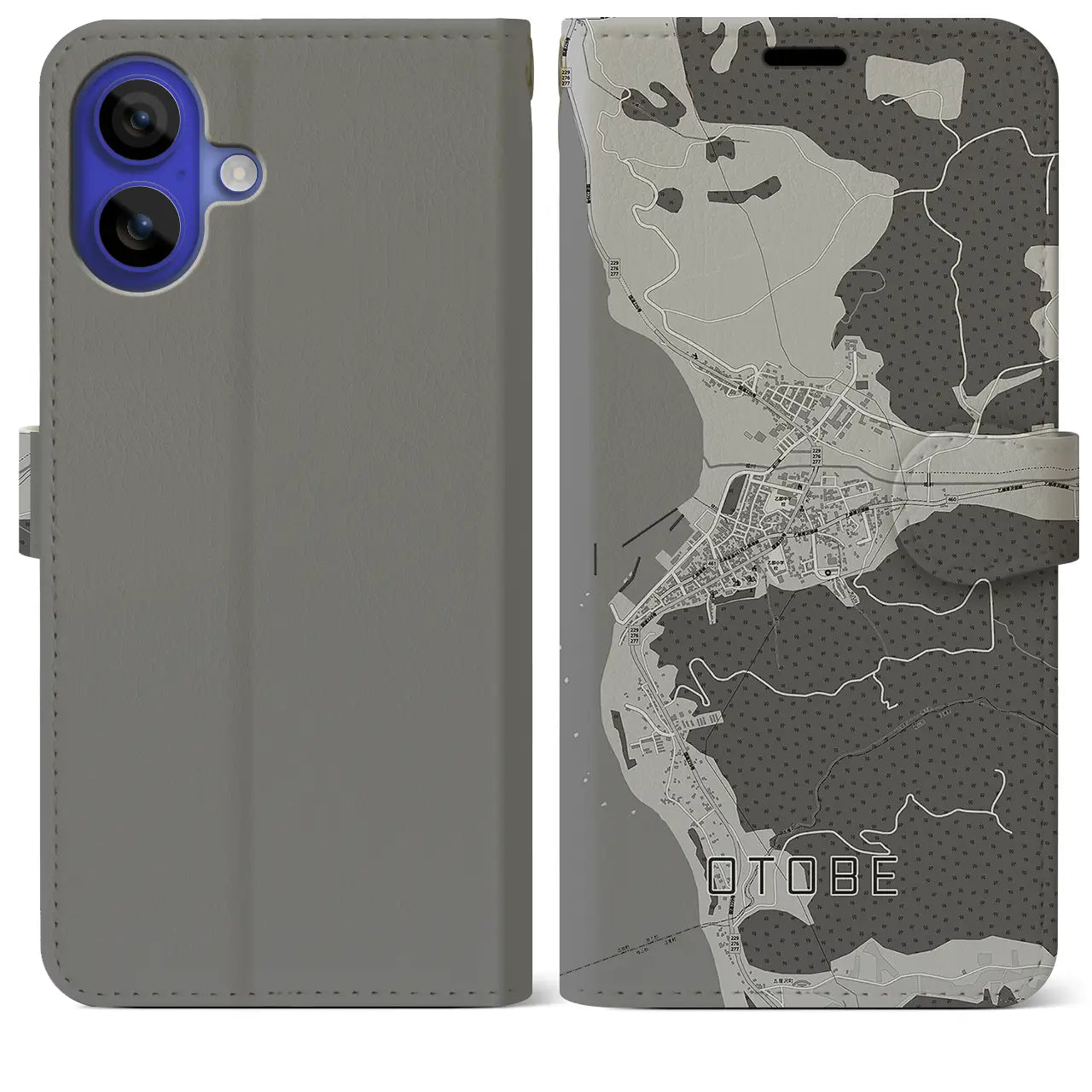 【乙部(北海道)】地図柄iPhoneケース(手帳タイプ)モノトーン・iPhone 16 Pro Max 用