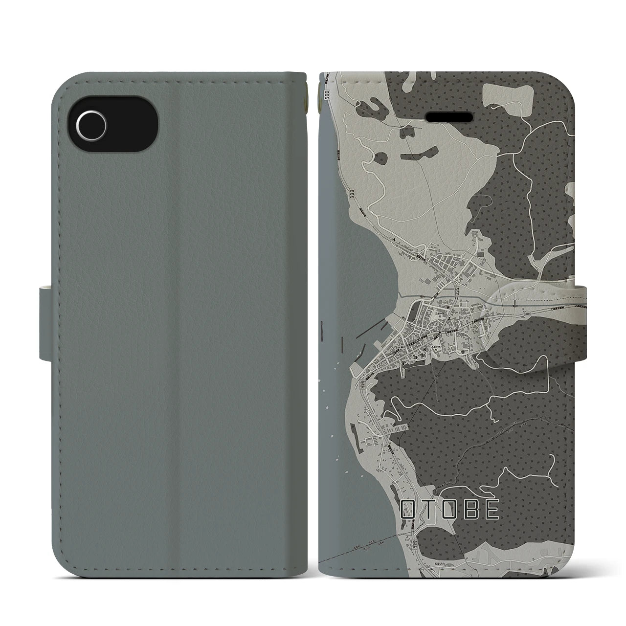 【乙部(北海道)】地図柄iPhoneケース(手帳タイプ)モノトーン・iPhone SE(第3 / 第2世代) / 8 / 7 / 6s / 6 用