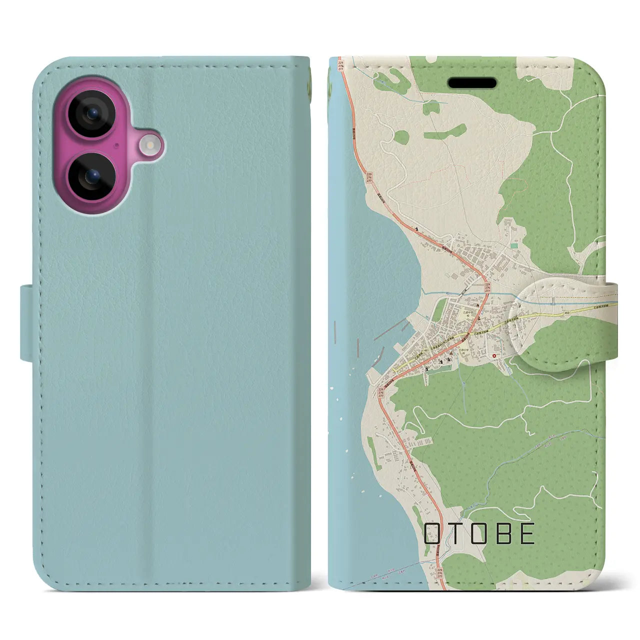 【乙部(北海道)】地図柄iPhoneケース(手帳タイプ)ナチュラル・iPhone 16 Pro 用