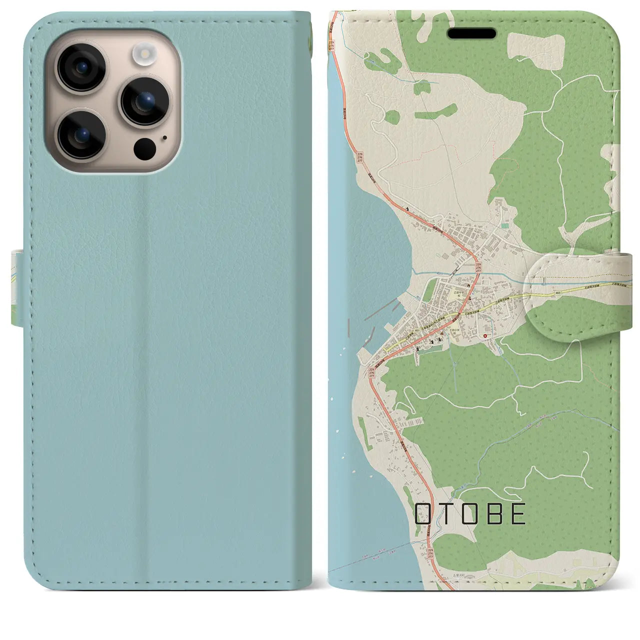 【乙部(北海道)】地図柄iPhoneケース(手帳タイプ)ナチュラル・iPhone 16 Plus 用