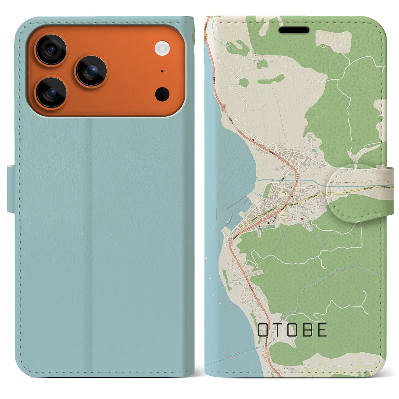 【乙部(北海道)】地図柄iPhoneケース(手帳タイプ)モノトーン・iPhone 17 Pro Max 用