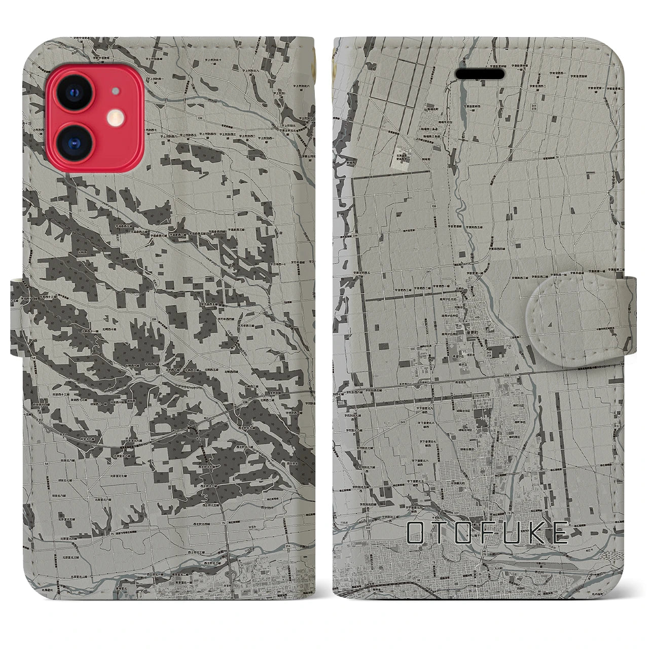 【音更(北海道)】地図柄iPhoneケース(手帳タイプ)モノトーン・iPhone 11 用