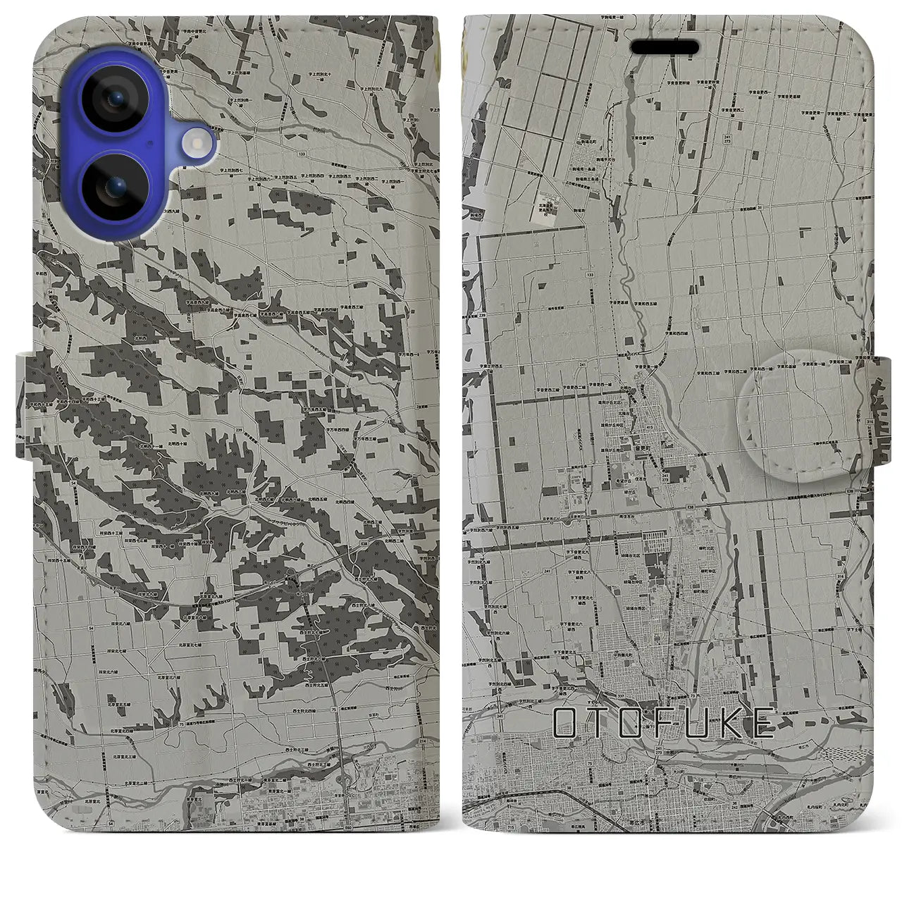 【音更(北海道)】地図柄iPhoneケース(手帳タイプ)モノトーン・iPhone 16 Pro Max 用