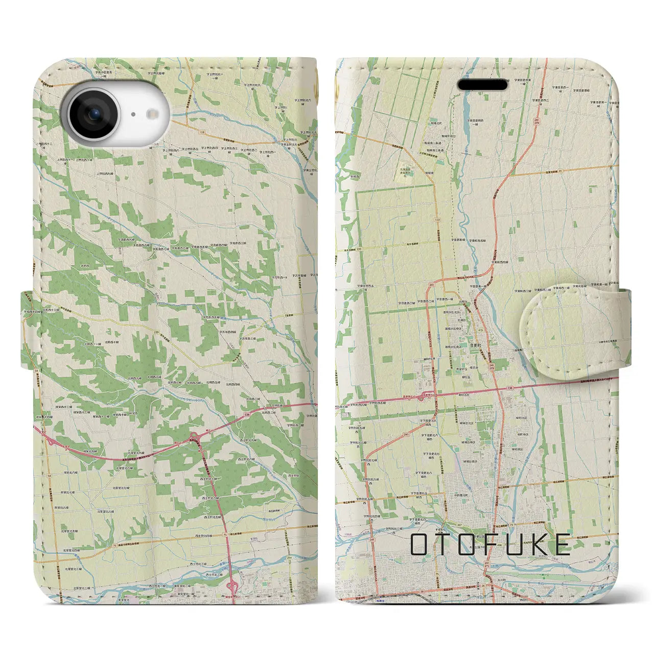 【音更(北海道)】地図柄iPhoneケース(手帳タイプ)