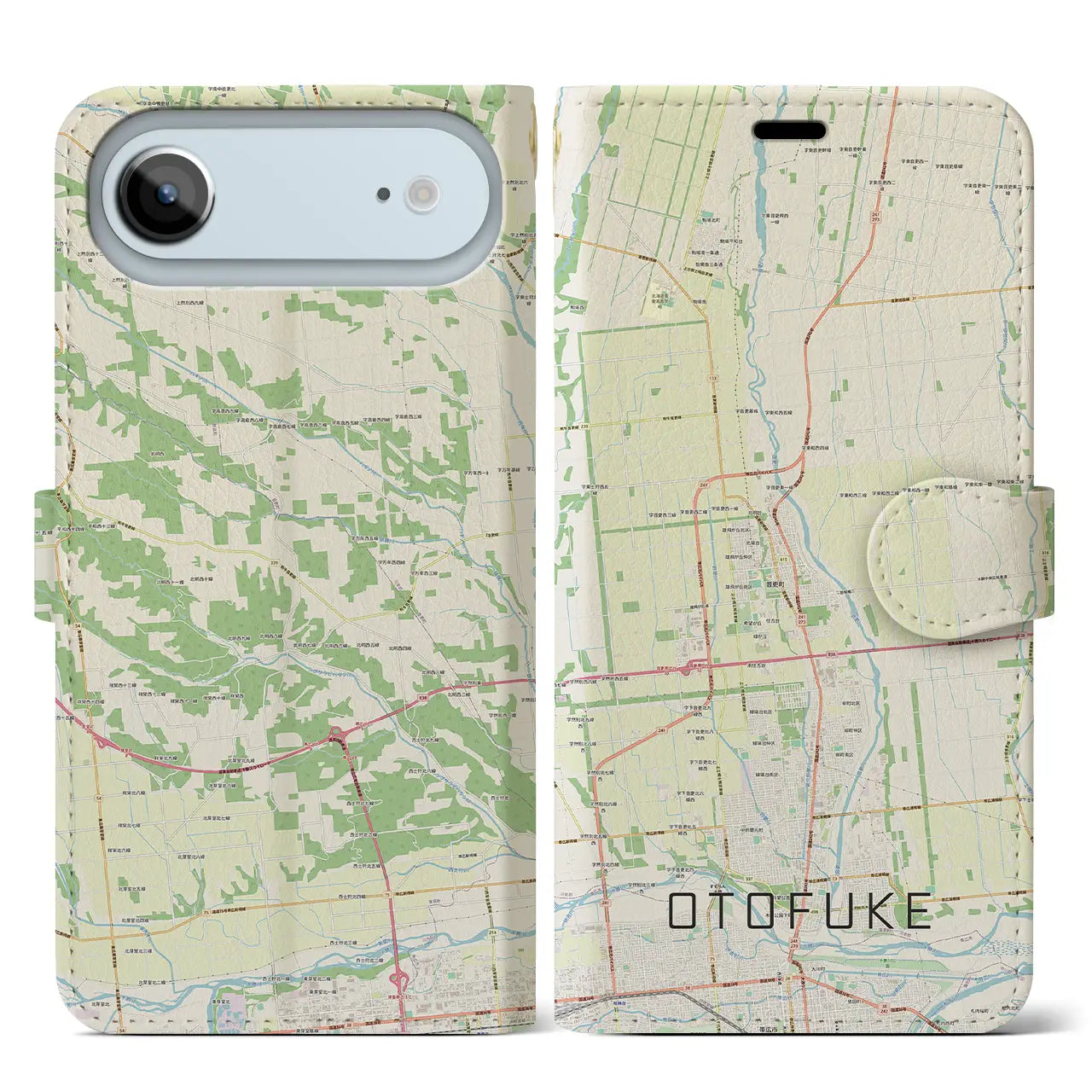 【音更(北海道)】地図柄iPhoneケース(手帳タイプ)