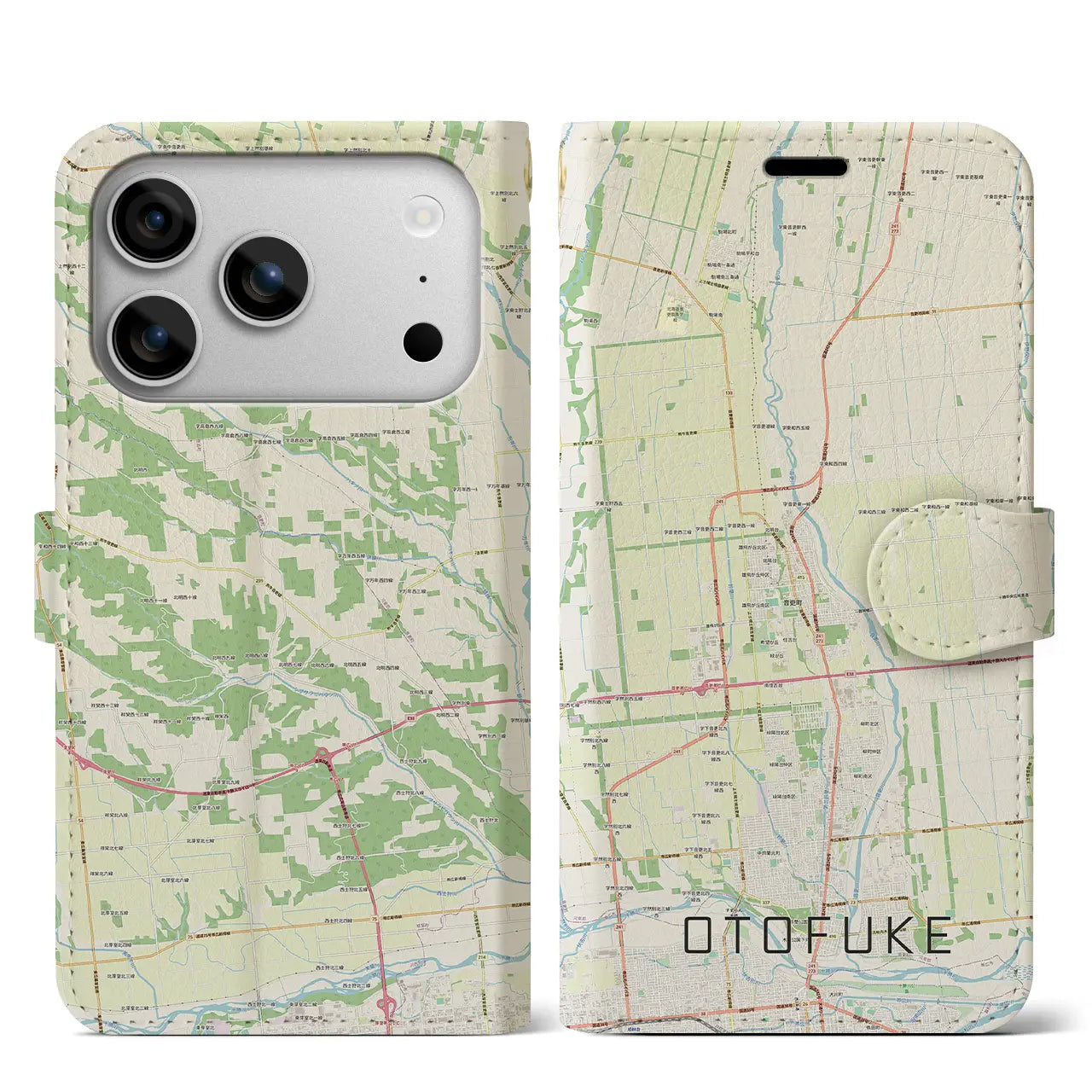 【音更(北海道)】地図柄iPhoneケース(手帳タイプ)モノトーン・iPhone 17 Pro Max 用