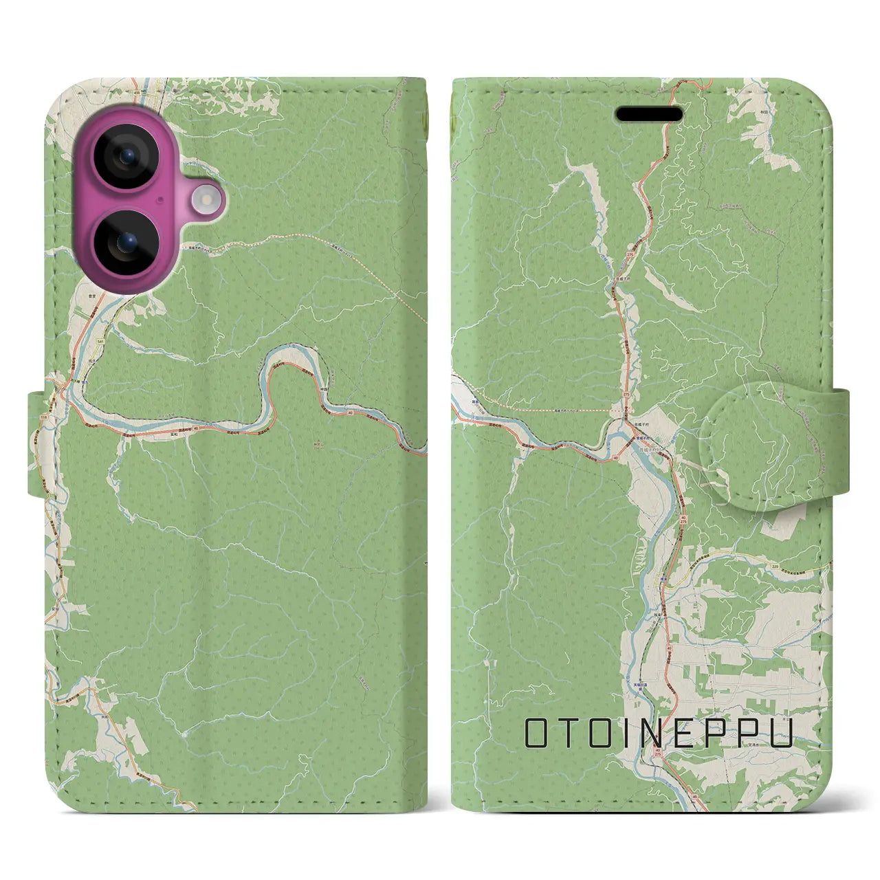 【音威子府(北海道)】地図柄iPhoneケース(手帳タイプ)ナチュラル・iPhone 16 Pro 用