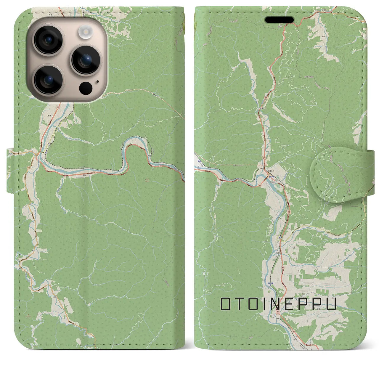 【音威子府(北海道)】地図柄iPhoneケース(手帳タイプ)ナチュラル・iPhone 16 Plus 用