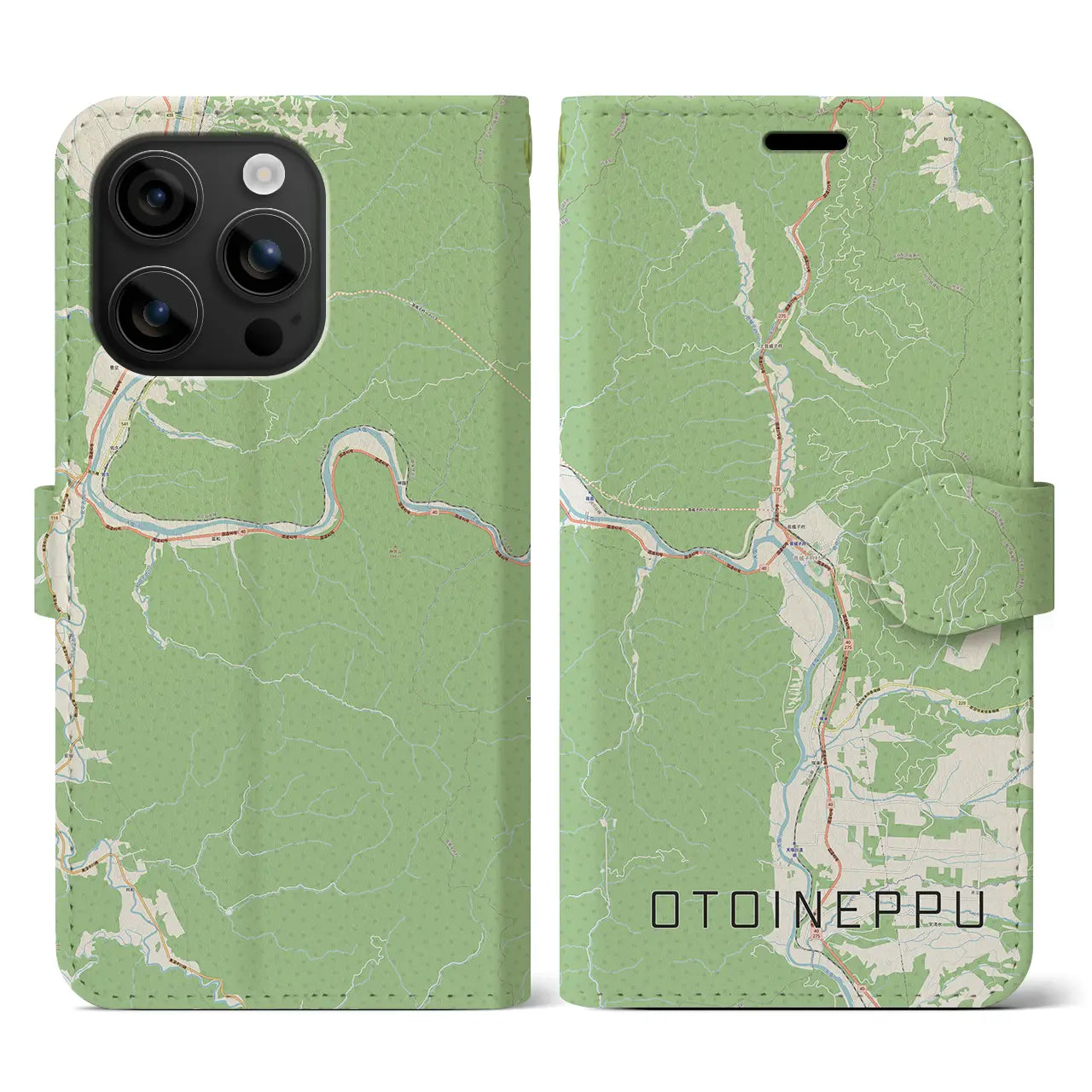 【音威子府(北海道)】地図柄iPhoneケース(手帳タイプ)ナチュラル・iPhone 16 用