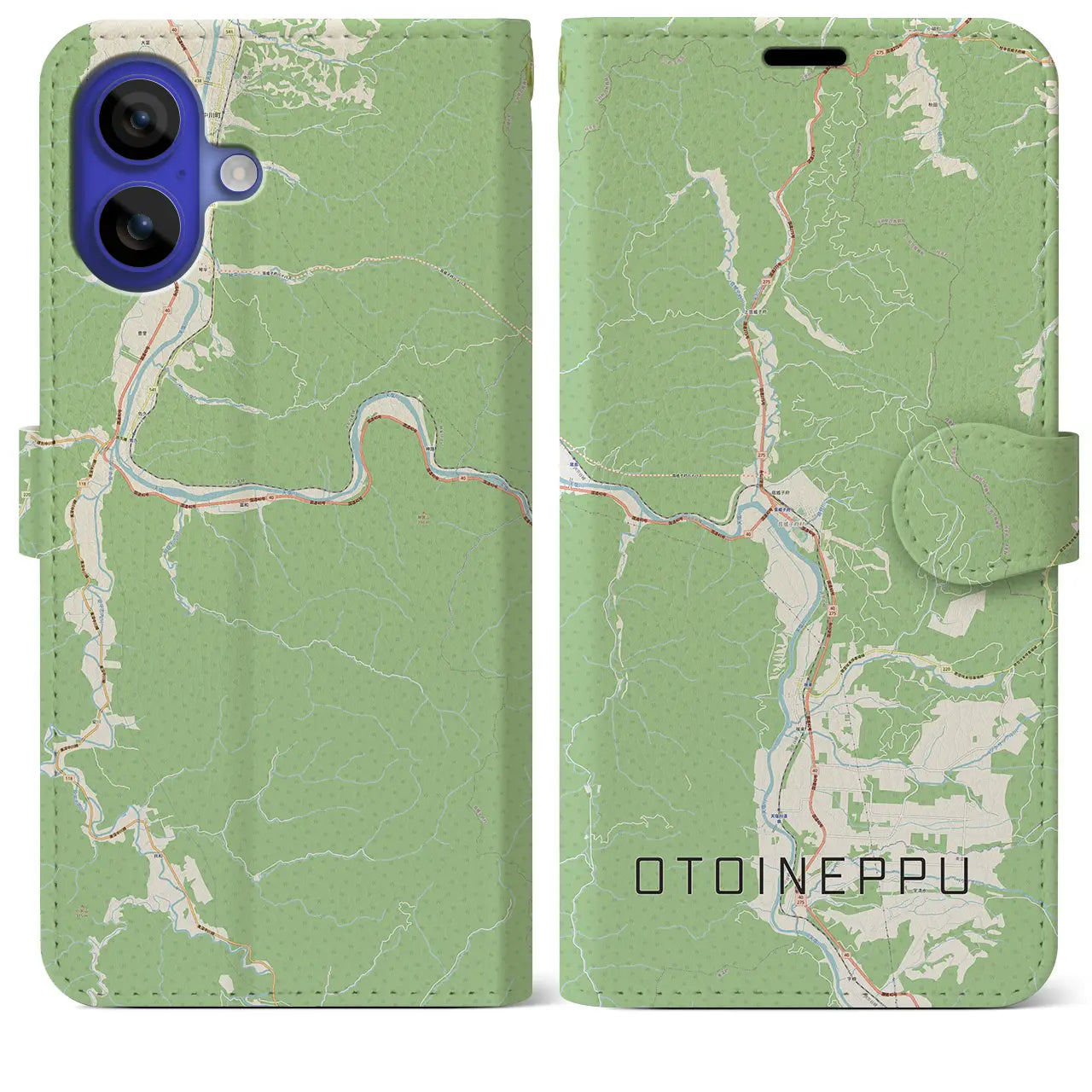 【音威子府(北海道)】地図柄iPhoneケース(手帳タイプ)ナチュラル・iPhone 16 Pro Max 用
