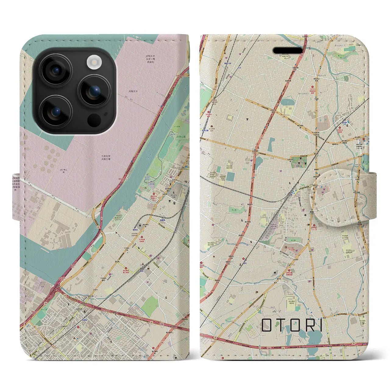 【鳳(大阪府)】地図柄iPhoneケース(手帳タイプ)ナチュラル・iPhone 16 用