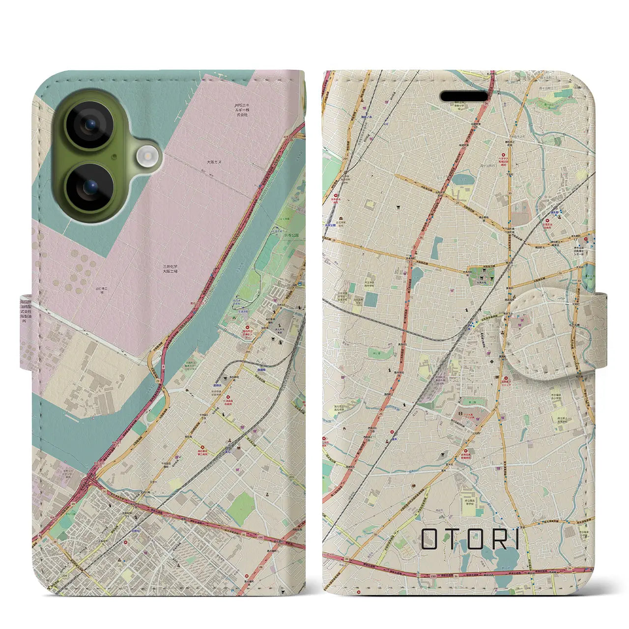 【鳳(大阪府)】地図柄iPhoneケース(手帳タイプ)