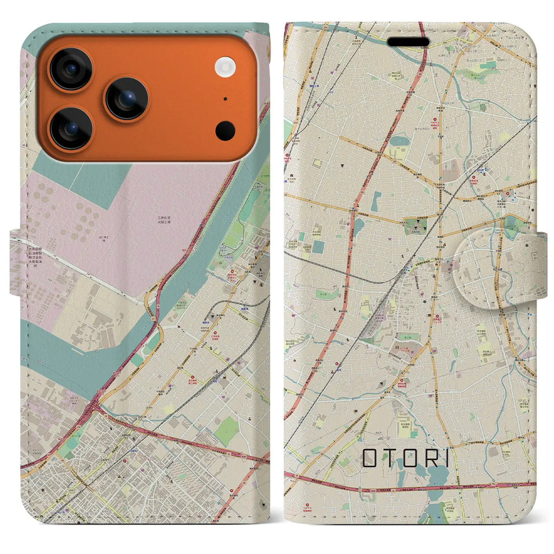 【鳳(大阪府)】地図柄iPhoneケース(手帳タイプ)モノトーン・iPhone 17 Pro Max 用