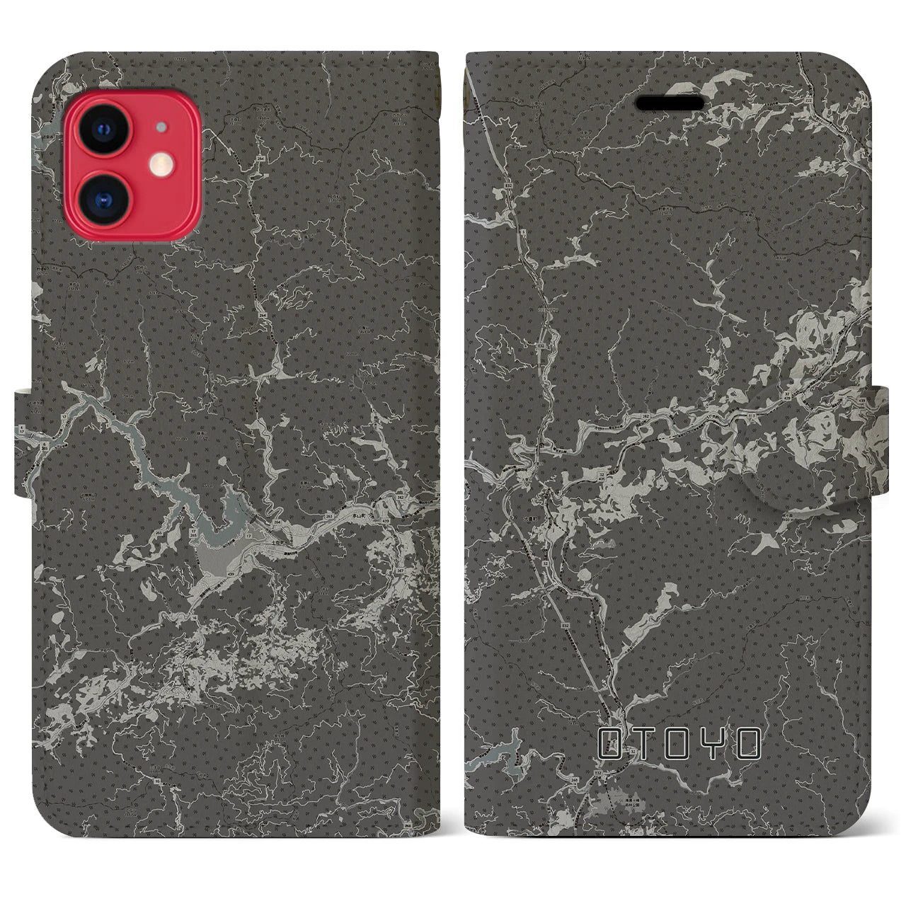 【大豊(高知県)】地図柄iPhoneケース(手帳タイプ)モノトーン・iPhone 11 用