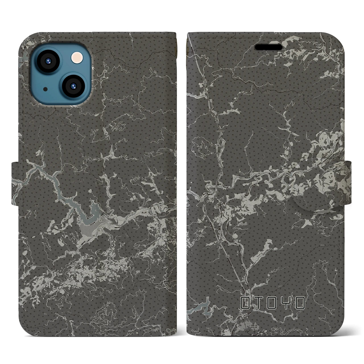 【大豊(高知県)】地図柄iPhoneケース(手帳タイプ)モノトーン・iPhone 13 用