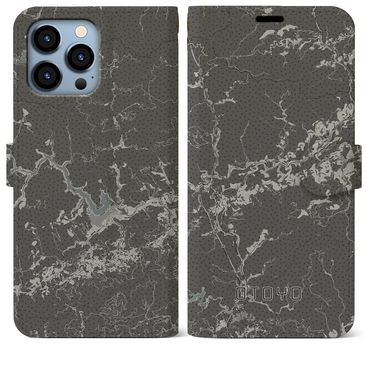 【大豊(高知県)】地図柄iPhoneケース(手帳タイプ)モノトーン・iPhone 13 Pro Max 用