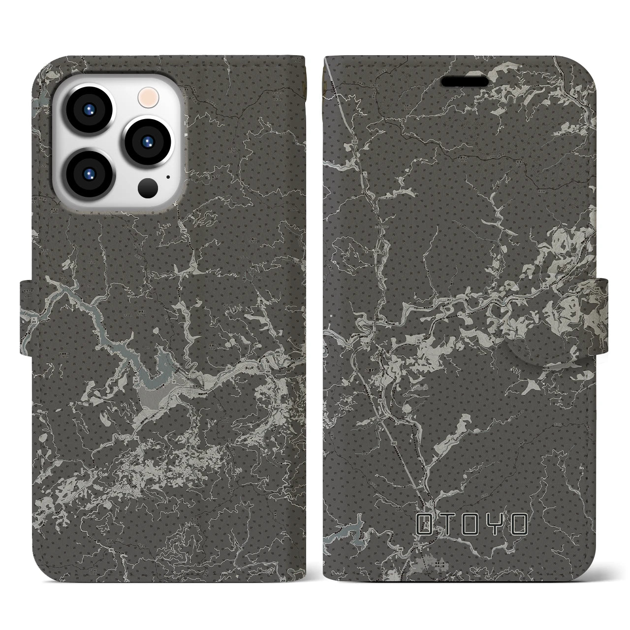 【大豊(高知県)】地図柄iPhoneケース(手帳タイプ)モノトーン・iPhone 13 Pro 用