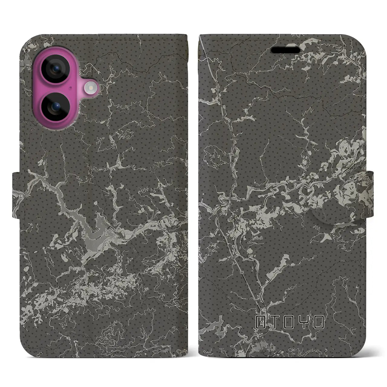【大豊(高知県)】地図柄iPhoneケース(手帳タイプ)モノトーン・iPhone 16 Pro 用