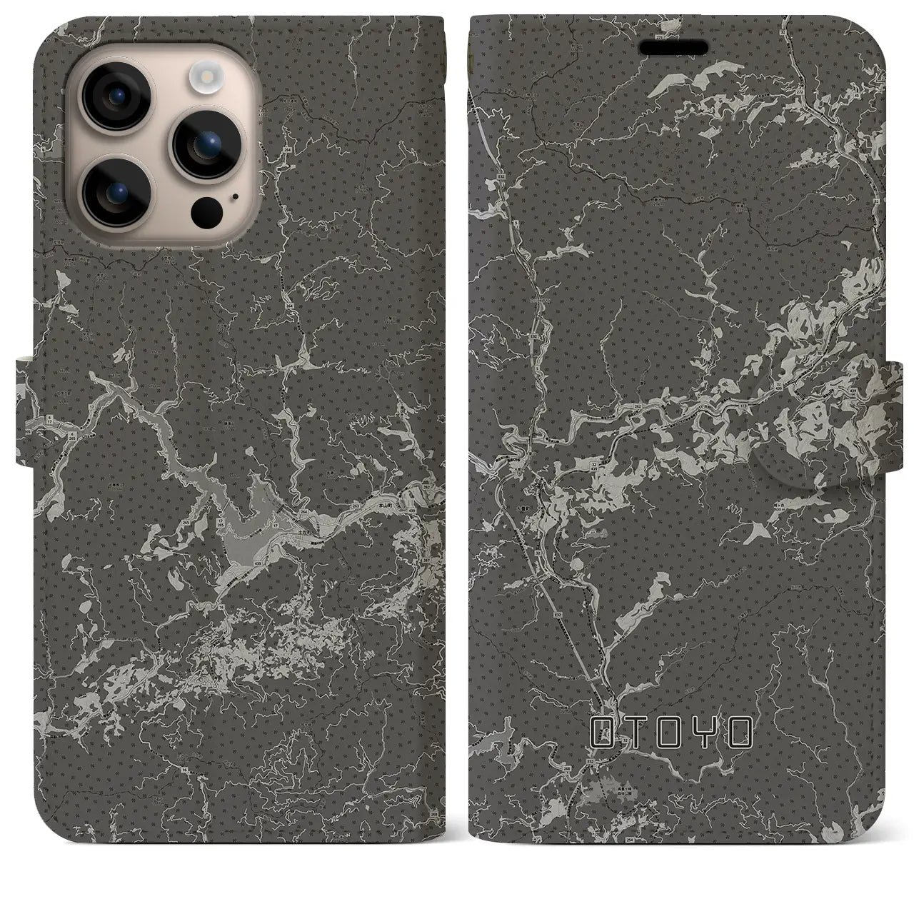 【大豊(高知県)】地図柄iPhoneケース(手帳タイプ)モノトーン・iPhone 16 Plus 用