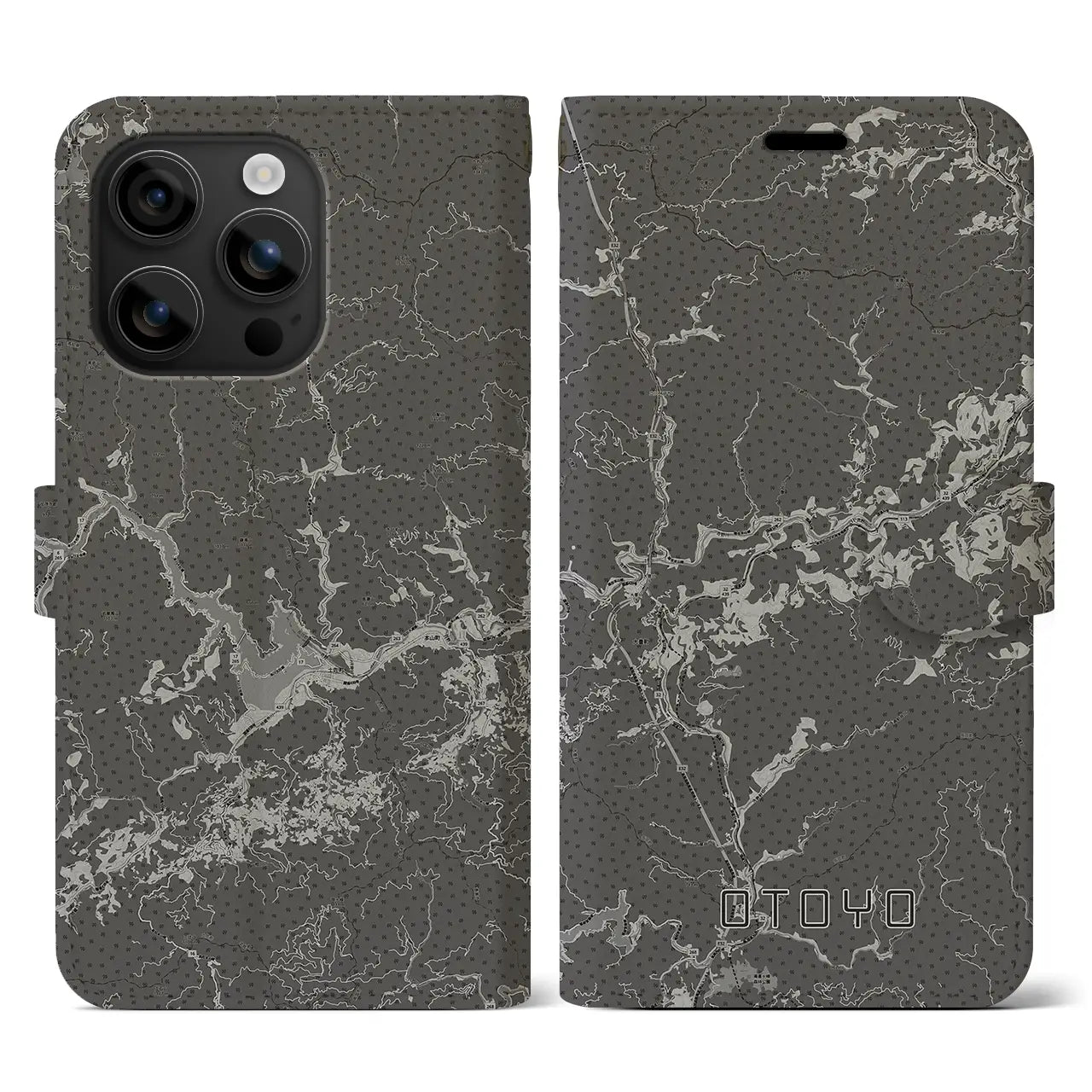 【大豊(高知県)】地図柄iPhoneケース(手帳タイプ)モノトーン・iPhone 16 用