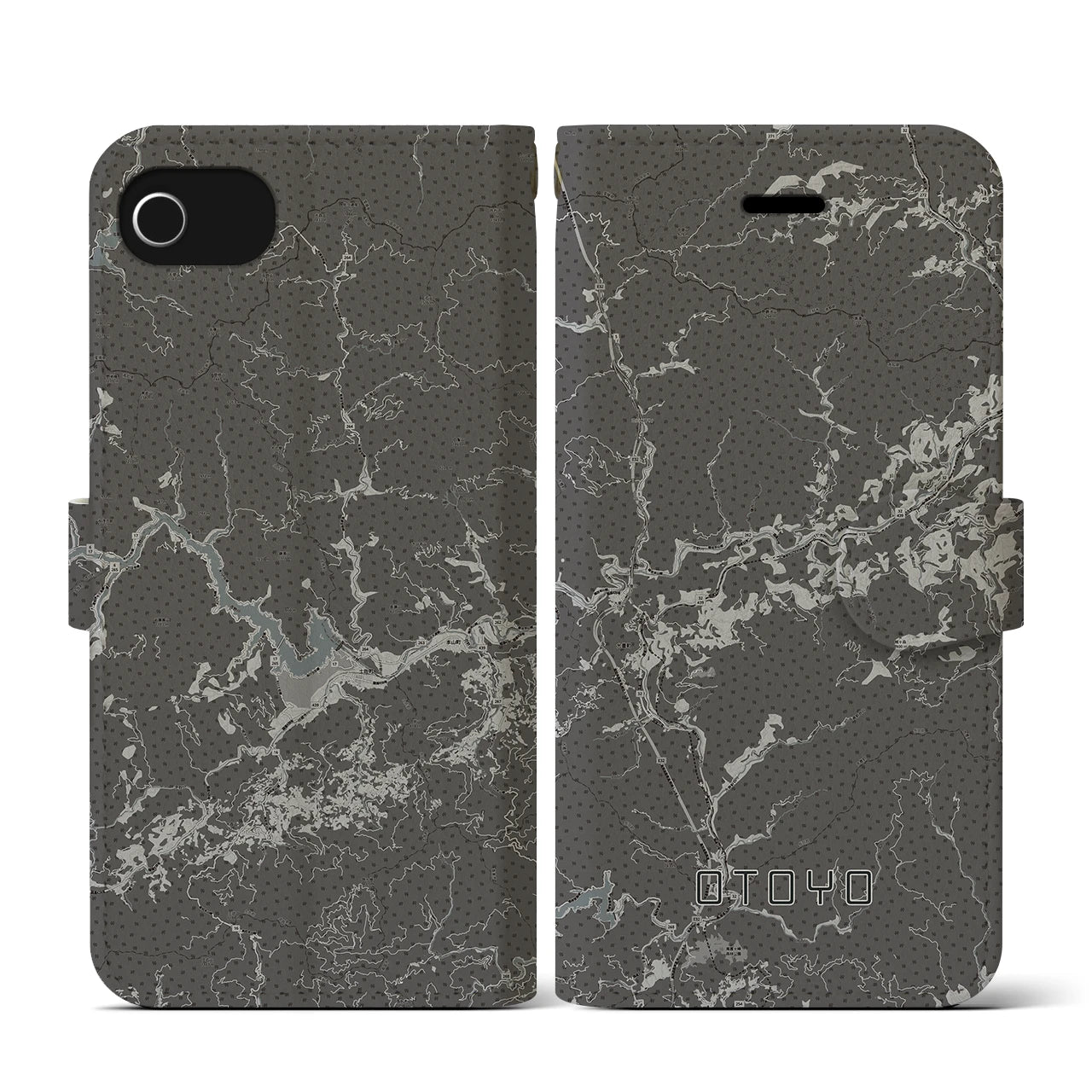 【大豊(高知県)】地図柄iPhoneケース(手帳タイプ)モノトーン・iPhone SE(第3 / 第2世代) / 8 / 7 / 6s / 6 用