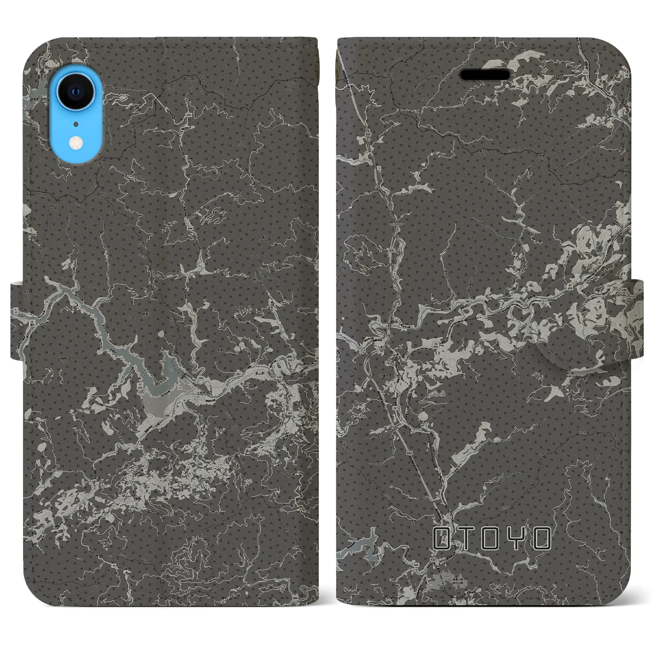 【大豊(高知県)】地図柄iPhoneケース(手帳タイプ)モノトーン・iPhone XR 用