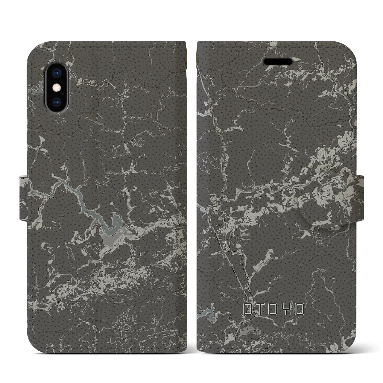 【大豊(高知県)】地図柄iPhoneケース(手帳タイプ)モノトーン・iPhone XS / X 用