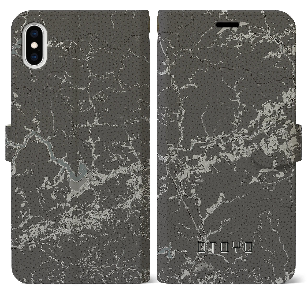【大豊(高知県)】地図柄iPhoneケース(手帳タイプ)モノトーン・iPhone XS Max 用