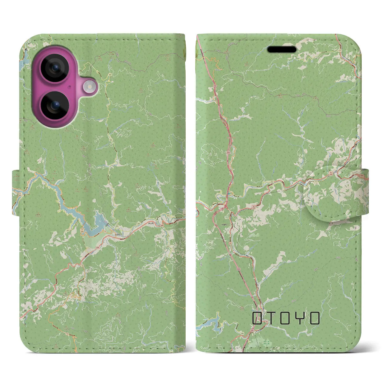【大豊(高知県)】地図柄iPhoneケース(手帳タイプ)ナチュラル・iPhone 16 Pro 用